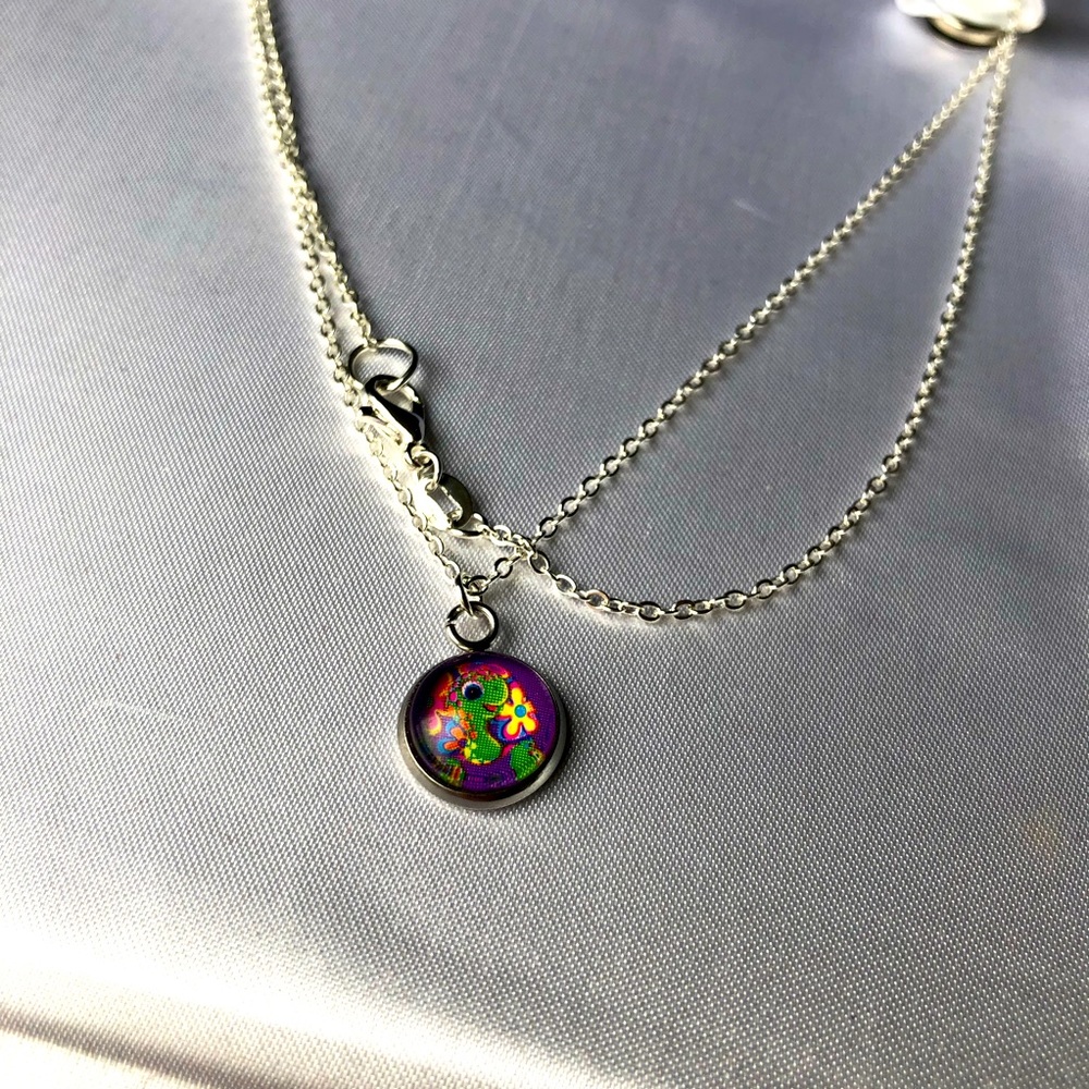 Lisa Frank turtle pendant sterling silver chain